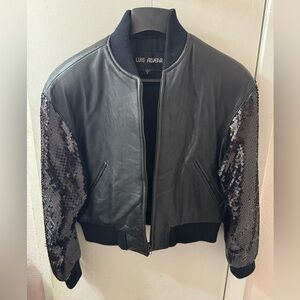 Luis Alvear Black Sequin Sleeve Leather Women's Jacket // Size M